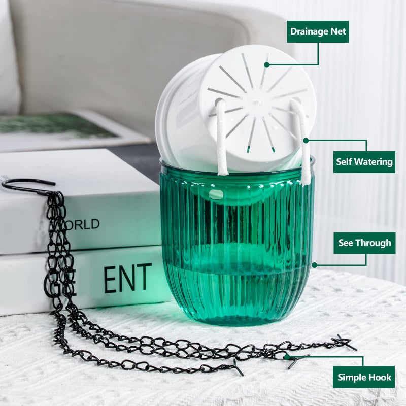 Josteve 4.5 Inch 3 Pcs Self Watering Hanging Planter Indoor Plant Hanging Pots Drainage Holes  Outdoor Small Hanging Planters Flower Pot Basket  Visible Water Level  Plant Hanger Home Decor  Gardening - Image 4